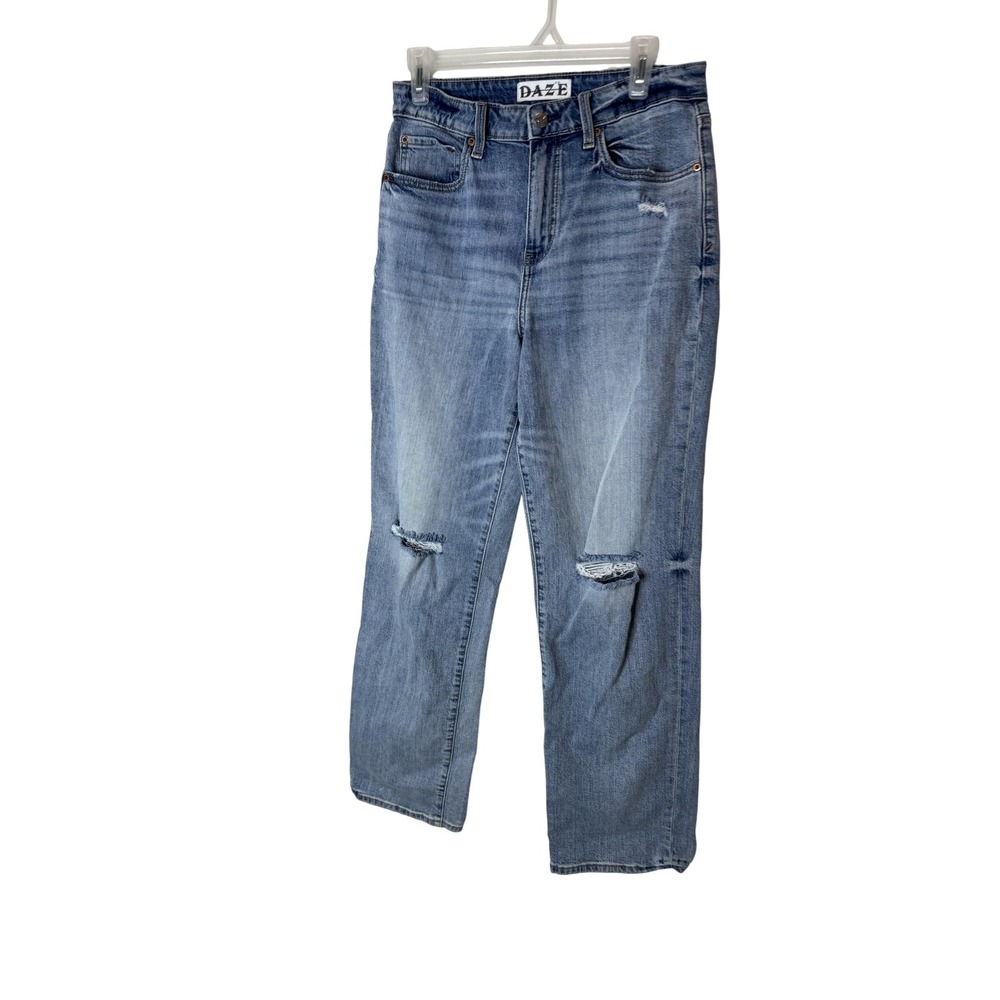 DAZE Tough Love Jeans Womens 29‎ Light Wash High Rise Straight Distressed Denim